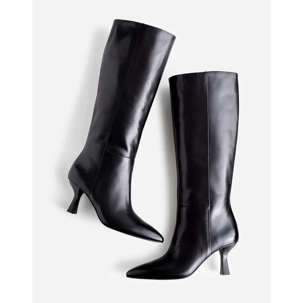 Madewell Women's The Justine Knee Boots Leather Upper True Black Size 9.5 NWOB